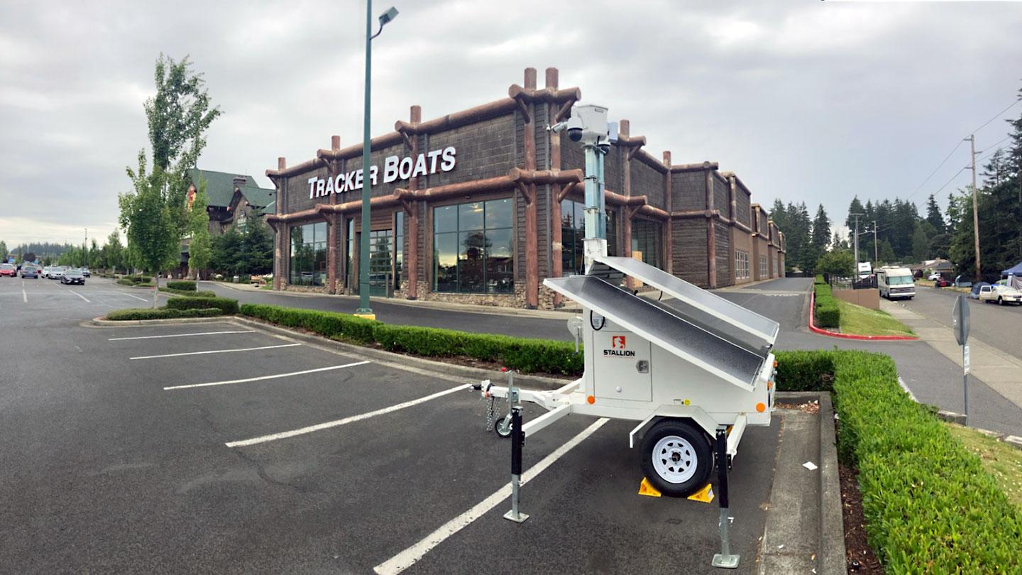 portable solar power trailer on construction site