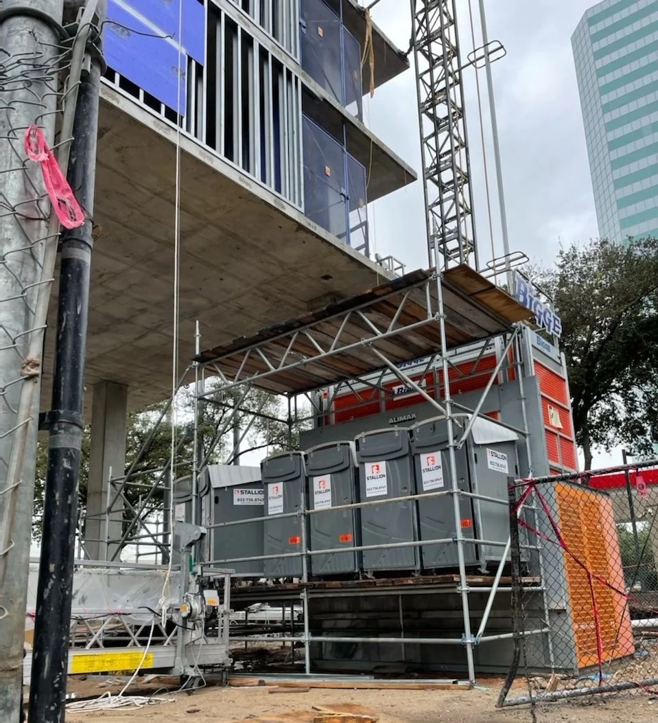 Portable restrooms at construction site